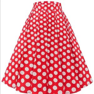 Red Polka Dot A Line Skirt